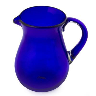 Pure Cobalt,'Blue Handcrafted Handblown Recycled Glass Pitcher'
