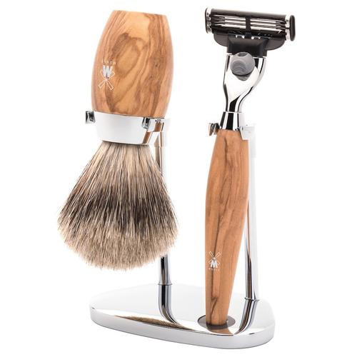 Mühle - KOSMO - 3-tlg. Dachshaar Rasier-Set - Griffe Olivenholz Rasur 1 ct Herren