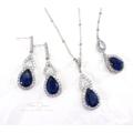 Wedding Earrings Backdrop Necklace Sapphire Blue Zirconia Bridesmaid Gift Bridal Jewelry Set Perl