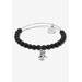 Women's Natural Black Onyx Silvertone Elephant Charm Bangle, 7.5 Inches by PalmBeach Jewelry in Black