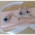 Sapphire & Diamond Zircon Pendant Necklace Earring Set, Wedding For Bride, Sapphire Dangle Earring, Luxury Set