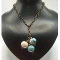 Handmade Turquoise Ceramic Pendant, Bronze Cable Chain & Pendant Necklace, Boho Greek Made Beads