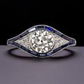 Christmas Antique Art Deco Ring, Vintage Sapphire & Diamonds Engagement/Wedding Solid 925 Silver Women's Gift Ring