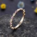 Amethyst Diamond Ring 14K Rose Gold 3/4 Eternity Promise Natural Birthstone Matching Band Pave Set Milgrain Marquise Style Gift For Her