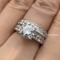 4.70Tcw Center Round Moissanite With Simulated Princess Cut Eternity Ring Set, 14K White Gold Diamond Channel Set