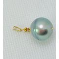 Pink Diamond Large Black/Gray 14mm Tahitian Pearl 8K Solid Gold Pendant One Inch Drop Removable Bail