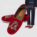 Gucci Shoes | Gucci Mens Shoes Red Velvet Moccasin Loafers Pearl Am Applique | Color: Red | Size: Various