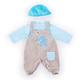 Bayer Design 83876AA Puppenkleidung für 33-38cm Puppen, Latzhose, Oberteil und Mütze, Set, Outfit mit Elefant, blau, grau mit Streifen