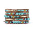Natural Women Graduated Stones Gold Color beads Wrap Leather Bracelets Beads Leather Jewelry Beads Bracelet