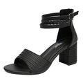 CreoQIJI Women Shoes Size 9 Pattern Fashion Solid Color Versatile Casual Thick Heel Square Heel Comfortable Non-Slip Buckle Strap Shoes Summer Shoes Women, black, 9 UK