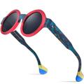 Matte Acetate Sunglasses UV400 Men Retro Big Circle Round Wide-Leg Sun Glasses Women Shades,Matte Red Gray,One size