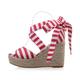 Womens Sandals Mid Wedge Heel Fashion Women Summer Weave Wedges Breathable Stripe Print Lace Up Toe Sandals Comfortable Beach Shoes Comfy Shoes for Women Sandals (Red, 5.5)