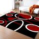 Red White Black Square Geometric Circle Area Rug, Modern Abstract Art Line Print Rugs, with Non-Slip Backing Easy Maintenance Bedroom Rug for Home Office Living Room Bedroom Kitchen,70 x 140 cm