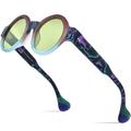 Matte Acetate Sunglasses UV400 Men Retro Big Circle Round Wide-Leg Sun Glasses Women Shades,Matte Blue Green,One size
