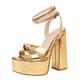 Summer Platform Sandals for Women Dressy Comfortable Shiny Strappy Chunky High Heel Ladies Wedge Sandals (Gold, 5.5)