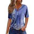 Briskorry T-Shirts for Women, Women's Tops Short Sleeve, T-shirts V Neck Top Elegant Printed Summer Blouse Loose Casual Blouses Airy Buttons Tunic Classic Cut Tank Female Beach Holiday