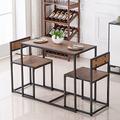 3 Piece Dining Table and Chairs Set Counter Height Industrial Style Bar Pub Rectangle Table with 2 Back Bar Stools Simple Breakfast Dining Bar Table Set for Home Kitchen Furniture (Brown, 3 Pcs)