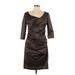 Talbot Runhof Casual Dress - Party V Neck 3/4 sleeves: Brown Solid Dresses - Women's Size 12