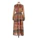 Shein Casual Dress - Midi Tie Neck 3/4 sleeves: Brown Dresses - Women's Size Large