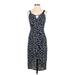 19 Cooper Casual Dress - High/Low: Blue Floral Motif Dresses - Women's Size Small