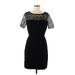 Ann Taylor LOFT Casual Dress - Party Scoop Neck Short sleeves: Black Solid Dresses - Women's Size Large