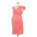 Motherhood Casual Dress - A-Line V Neck Short sleeves: Pink Dresses - Women's Size Medium Maternity