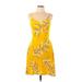 Apt. 9 Casual Dress - Mini V-Neck Sleeveless: Yellow Print Dresses - Women's Size Large