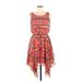 Ruby Rox Casual Dress - High/Low Square Sleeveless: Red Fair Isle Dresses - Women's Size Medium