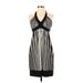 BCBGMAXAZRIA Casual Dress - Mini V-Neck Sleeveless: Black Stripes Dresses - Women's Size X-Small