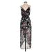 Lush Casual Dress - High/Low Plunge Sleeveless: Black Floral Motif Dresses - Women's Size Small