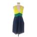 BCBGMAXAZRIA Casual Dress - A-Line Plunge Sleeveless: Blue Color Block Dresses - Women's Size Medium