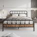 Williston Forge Queen Size Bed Frames w/ Wood Headboard & Footboard Vintage Brown Wood/Metal in Black/Brown/Gray | Wayfair