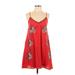 Entro Casual Dress - Mini V-Neck Sleeveless: Red Floral Dresses - Women's Size Small