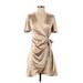 Cupshe Casual Dress - Mini V Neck Short sleeves: Tan Solid Dresses - New - Women's Size Small