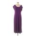 Attitudes by Renee Casual Dress - Midi Scoop Neck Short sleeves: Purple Print Dresses - Women's Size Medium Petite