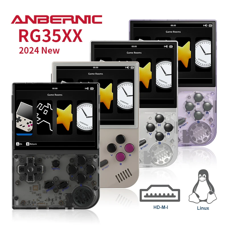 ANBERNIC 2024 Neue RG35XX Retro Handheld Spielkonsole 3,5'' IPS Bildschirm 2600 mAh HDM-I TV Ausgang Linux Tragbare tasche Video Player Image