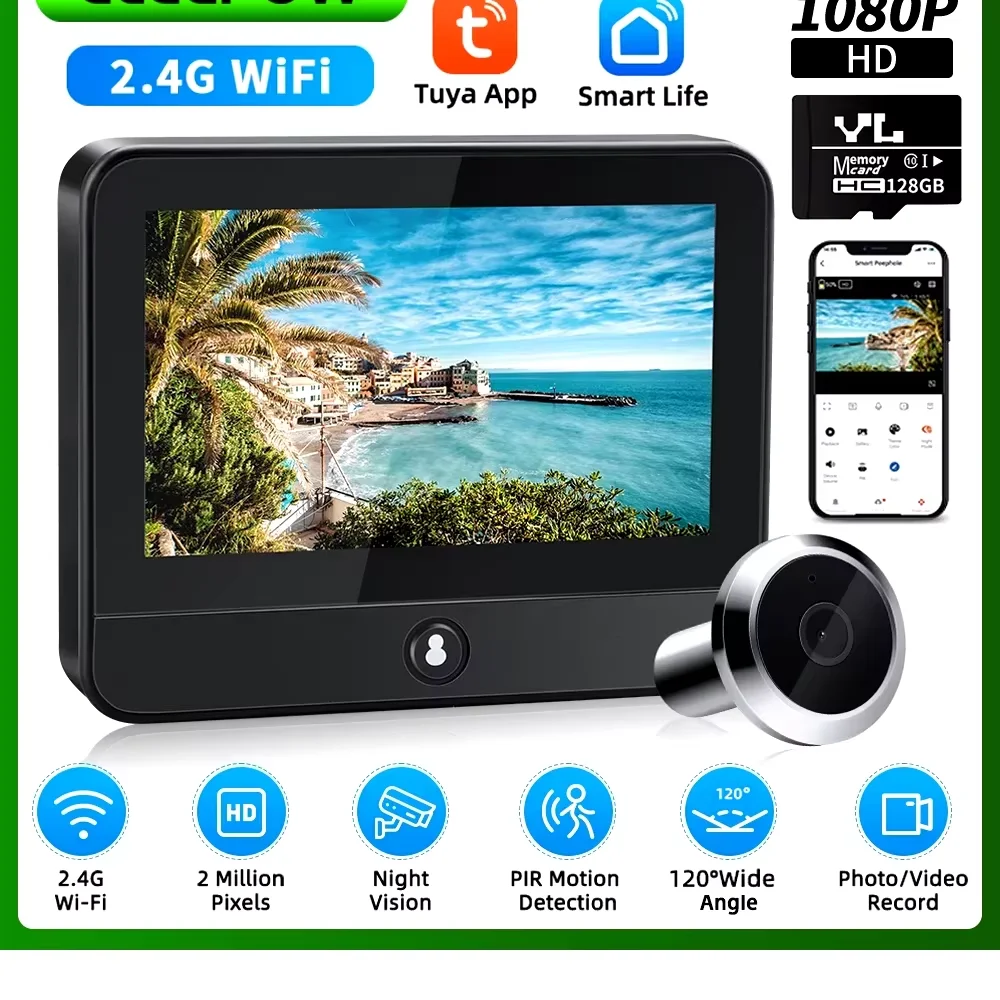 Elecpow Tuya Smart wifi Radar Digitale Tür Gucklöcher Kamera Auge 4,3 Zoll 1080P Video Türklingel PIR Nachtsicht bewegungserkennung Image