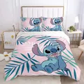 Stitch Cartoon Duvet Cover Cute Anime Bedding Set for Kid Pink Quilt Cover Full Size Queen King