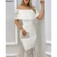 2024 Women's Elegant White Dress Off Shoulder Skinny Lace Mermaid Dress Female Chic Ruffle Hem