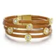 Amorcome Trendy Inlaid Crystal Beads Round Charm Bracelets Women Multi-layer Stripes Wrap Leather