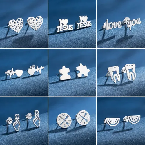 Neue 925 Silber Vintage Herz Ohrringe für Frauen koreanische Show Sie lieben Geste Ohrringe Puzzle