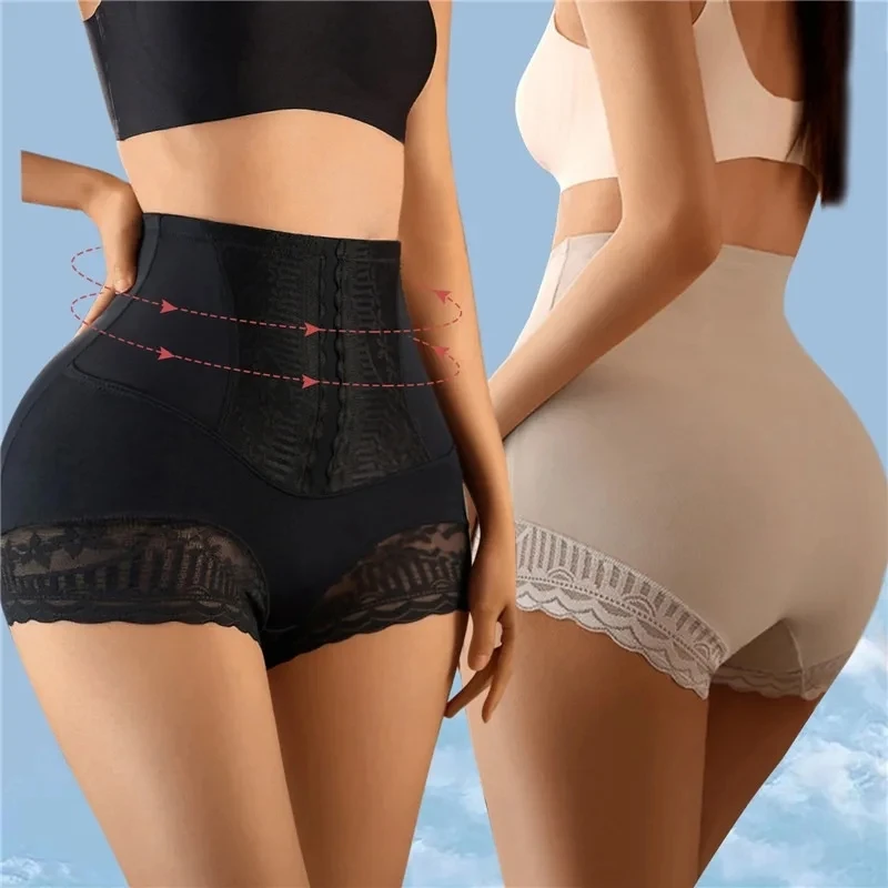 Frauen Nahtlose Hohe Taille Bauch-steuer Shorts Höschen mit Spitze Trim Flache Bauch Gestaltung Abnehmen Unterwäsche Butt Lifter Boyshort Image