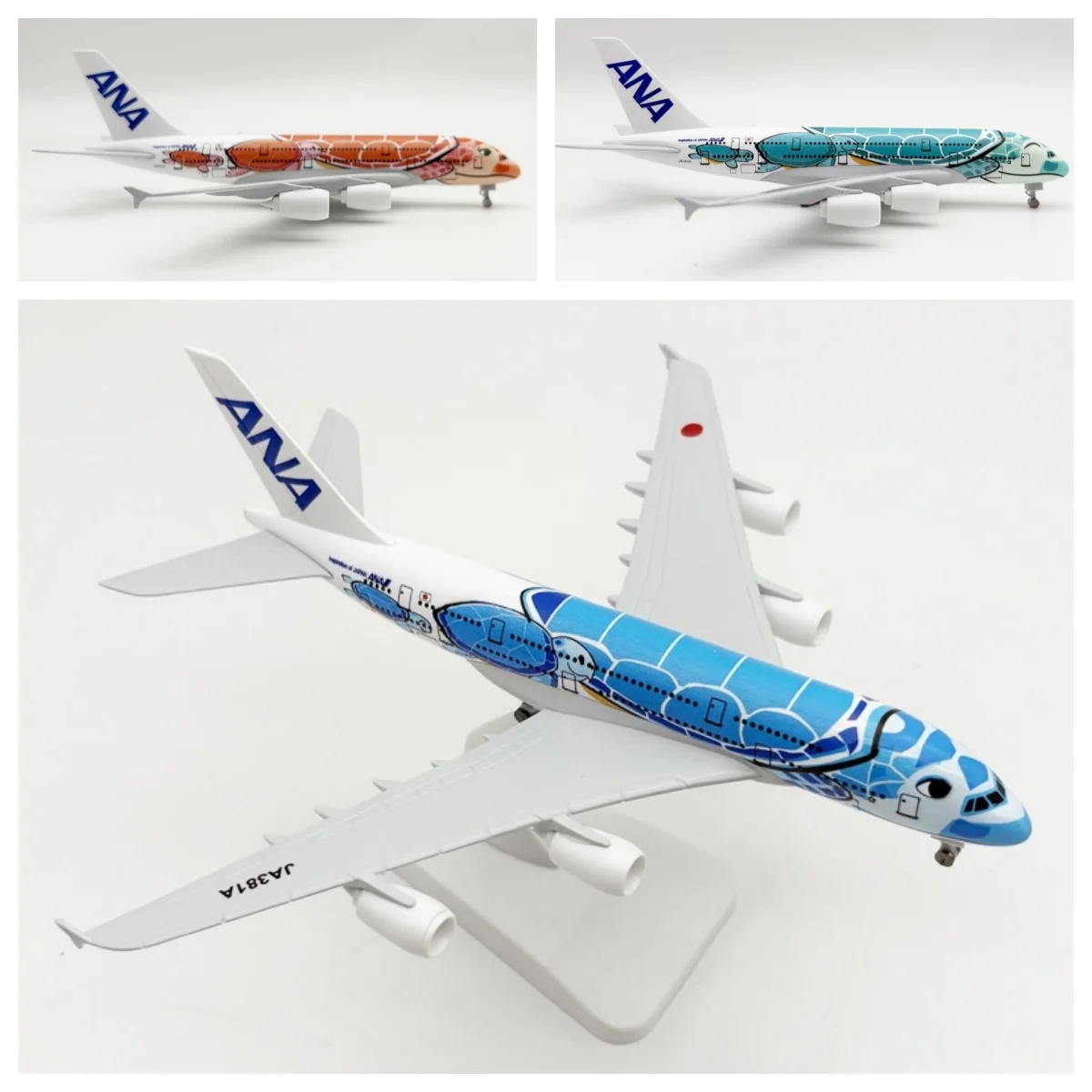 20 cm Legierung Metall Japan ANA Airbus A380 Cartoon Sea Turtle Airlines Diecast Flugzeug Modell Flugzeug Flugzeug Grün Orange Blau