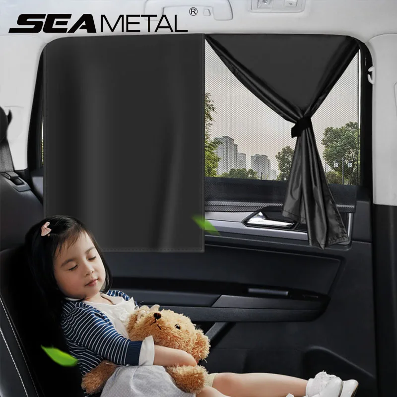 SEAMETAL 2 Stück Auto-Vorhänge, Magnet, doppellagig, Seitenfenster, Sonnenschutz, Sichtschutz, Vorhang, UV-Block, Sonnenschutz, Abdeckung für Kinder Image