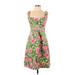London Times Casual Dress - A-Line Square Sleeveless: Green Print Dresses - Women's Size 10