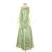 Velvet Cocktail Dress - Midi: Green Print Dresses - Women's Size Small