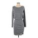 Leith Casual Dress - Sheath Scoop Neck Long sleeves: Gray Marled Dresses - Women's Size Small
