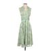 DressBarn Casual Dress - Party Halter Sleeveless: Green Damask Dresses - Women's Size 4