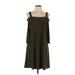 Spense Casual Dress - Party Cold Shoulder Long sleeves: Green Solid Dresses - Women's Size Large
