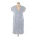 J.Crew Factory Store Casual Dress - Shift V-Neck Short sleeves: Blue Print Dresses - Women's Size 2X-Small